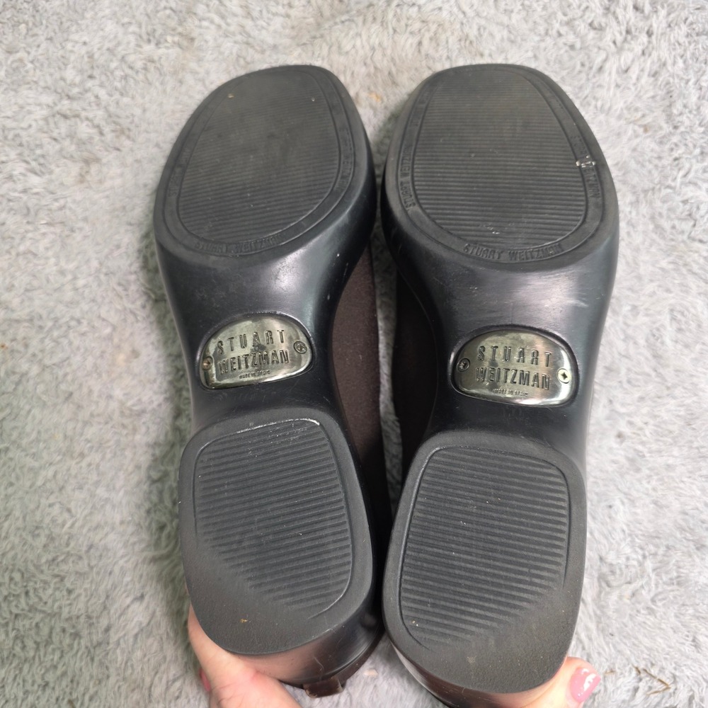 Stuart Weitzman Wedge Loafers Brown Stretch Square Toe Womens 7.5‎ Excellent - Picture 5 of 8